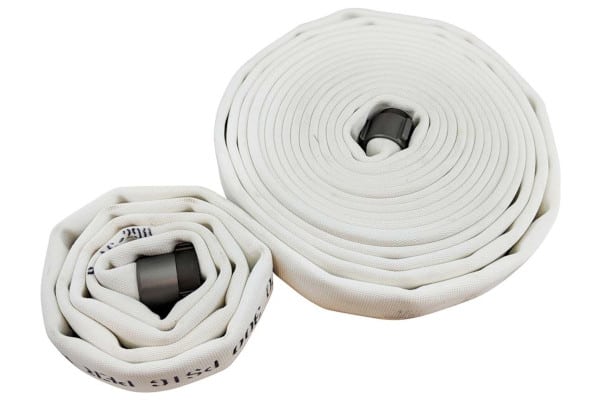 Superior's white fire hose with two coils nested in couplings