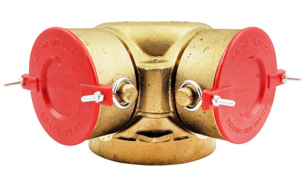 Breakable caps on a siamese connection.