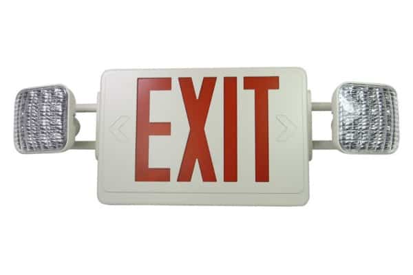 An exit sign with two lamps