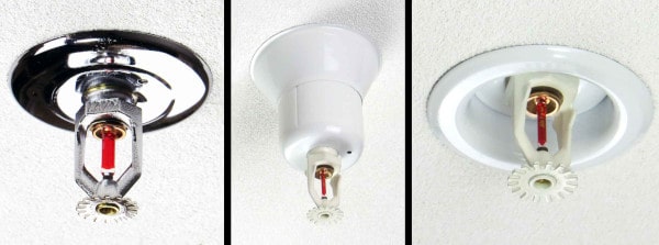 Flat, adjustable, and recessed fire sprinkler escutcheons.