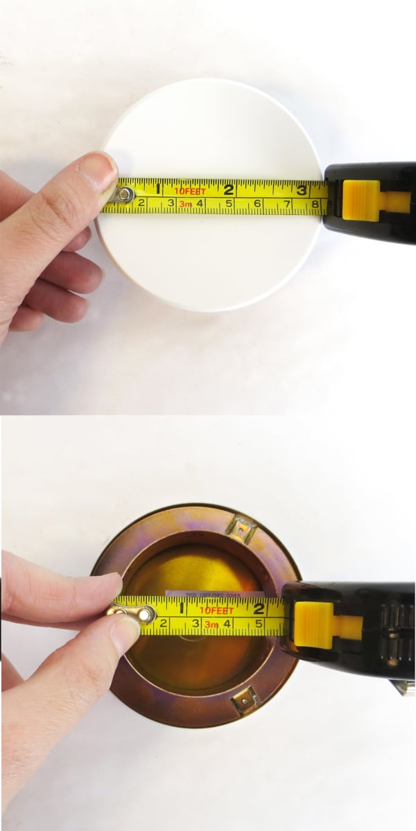 Measuring tape held to the RFII cover plate from two angles