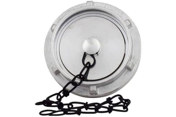 An aluminum cap and chain for Storz hose connections