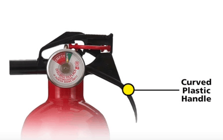 Curved handle fire extinguisher