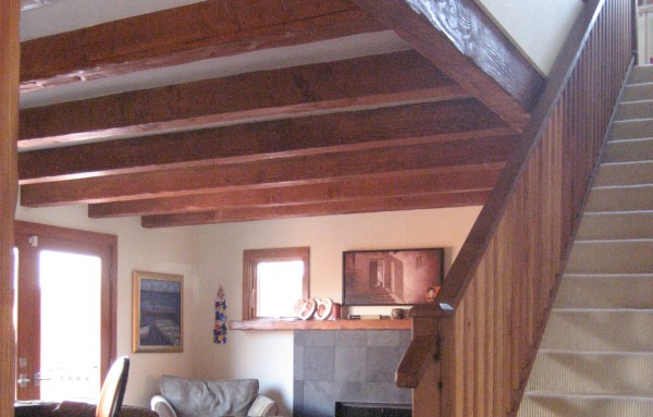 Wooden beams in a ceiling.
