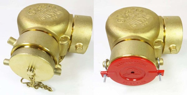 A fire department connection with FDC breakable cap and plug
