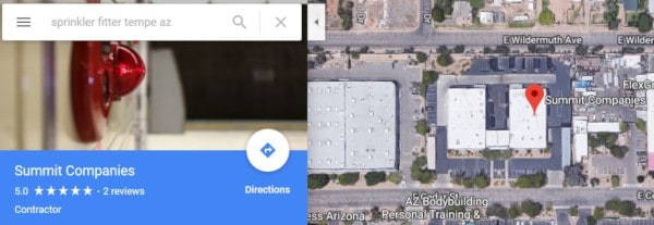 Google maps listing for sprinkler contractor