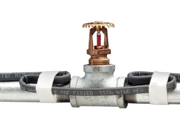 Heat trace cable on an upright sprinkler