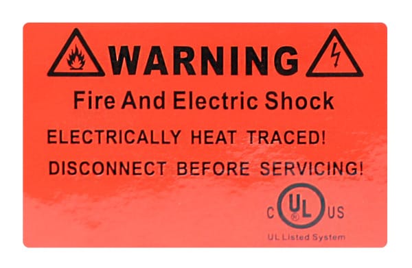 Heat tracing warning sign