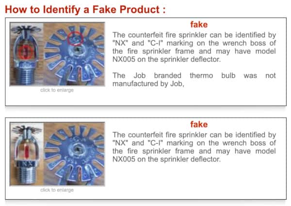 Tips on identifying counterfeit fire sprinklers