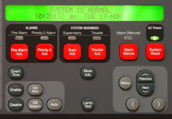 A fire alarm control panel.