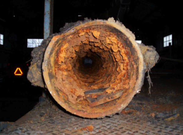 Inside of a blocked pipe