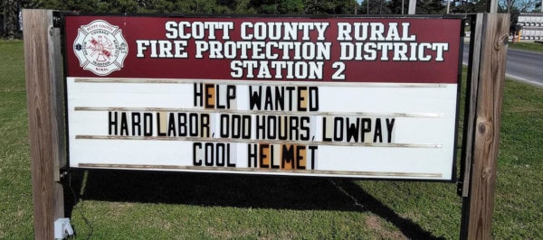 Missouri fire department recruitment sign