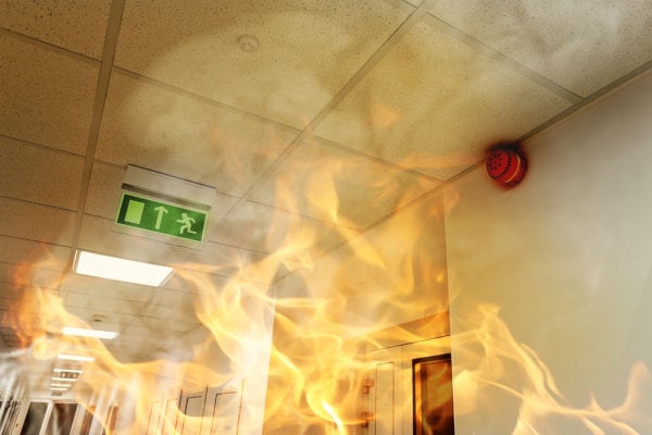 A fire alarm in a building that has caught fire