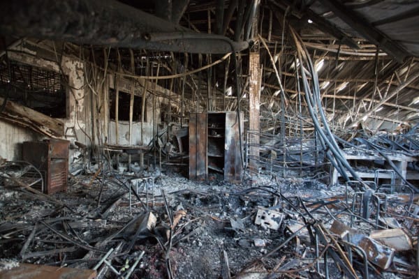 Burned-out building