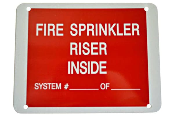 Fire sprinkler riser sign