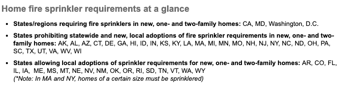 State residential fire sprinkler requirements