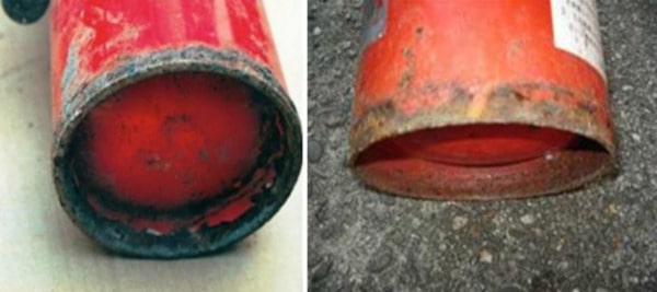 Corroded, broken fire extinguisher