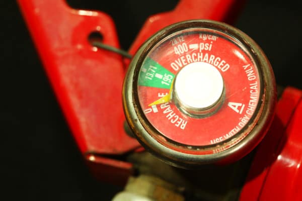 An inadequately pressurized extinguisher gauge