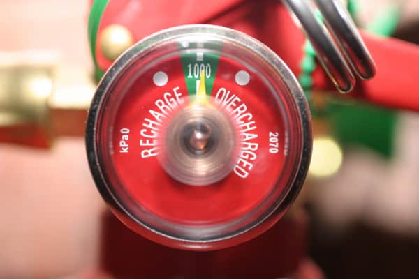 Charged fire extinguisher gauge