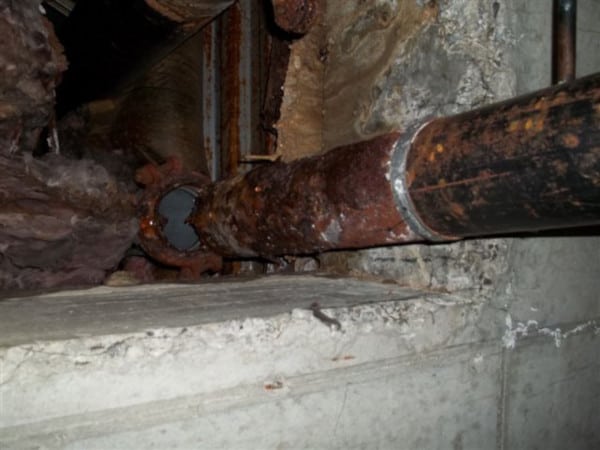 Corroded pipe to a fire department connection