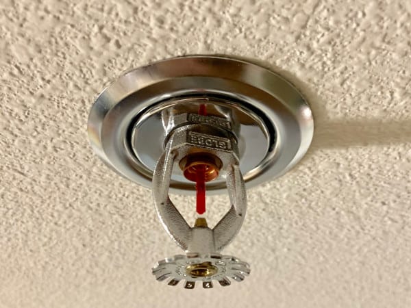 A Globe-brand fire sprinkler in an escutcheon