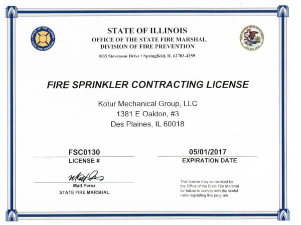 Illinois fire sprinkler contractor license