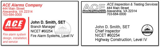 Fire protection company employees may proudly display the NICET certified mark on business cards