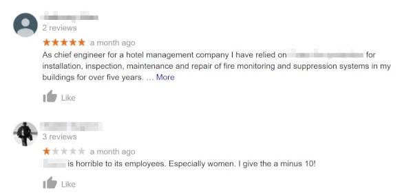 Reviews of a fire sprinkler company