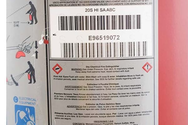 Fire extinguisher label