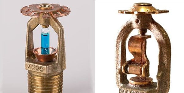 Glass bulb fire sprinkler vs. a fusible link fire sprinkler