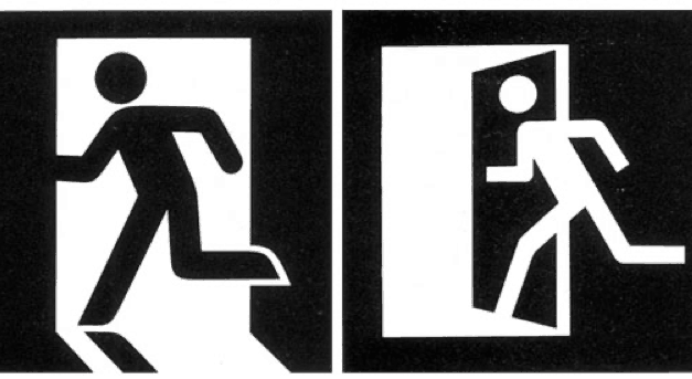 Picture comparing running man exit signs