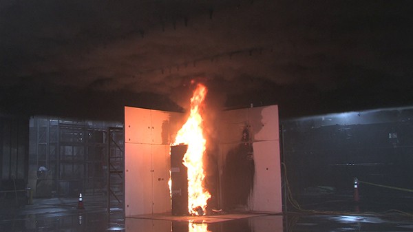 Picture of fire testing for battery storage unit