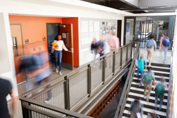 Picture of Busy High School Corridor During Class Transition