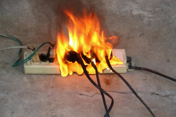 Picture of power strip on fire