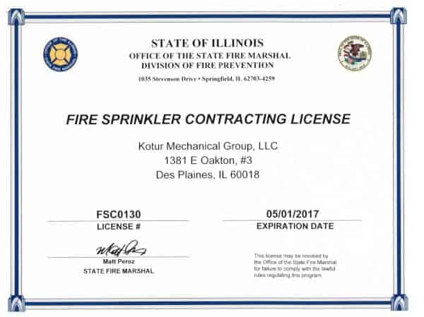 Fire sprinkler license