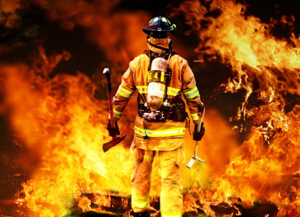 Firefighter surrounded by flame