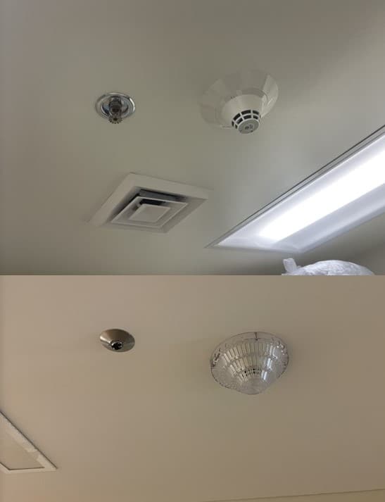 Smoke detectors next to sprinklers in a hospital a potential fire sprinkler obstruction