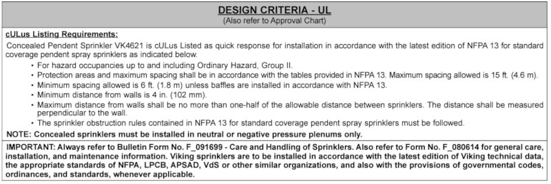 UL design criteria in viking fire sprinkler data sheet