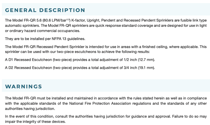 General Description and Warnings sections