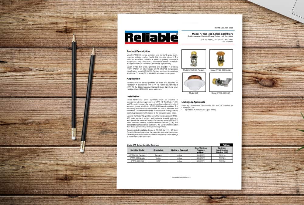 Reliable fire sprinkler bulletin