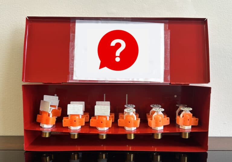 Spare fire sprinklers cabinet and list