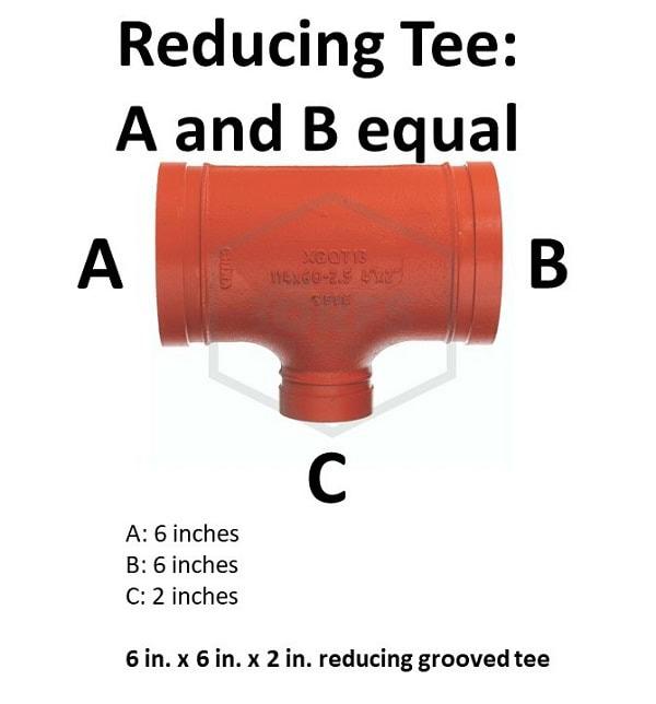 reducing tees sizes a and be equal