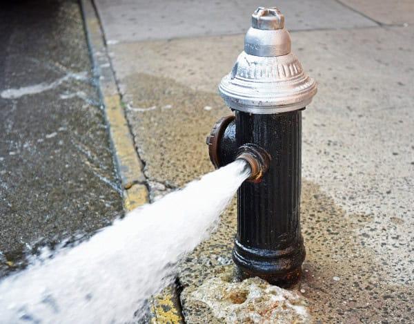 Flowing fire hydrant