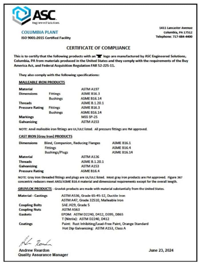 ASC compliance letter